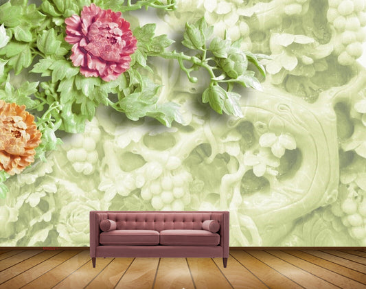 Avikalp MWZ0311 Pink Orange Flowers Trees Grapes HD Wallpaper