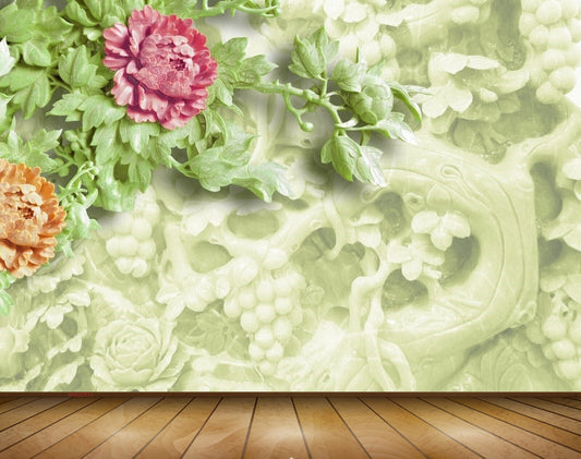 Avikalp MWZ0311 Pink Orange Flowers Trees Grapes 3D HD Wallpaper