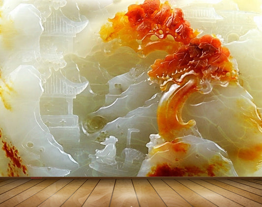 Avikalp MWZ0317 Orange White Flowers House 3D HD Wallpaper