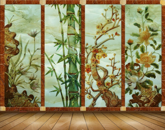 Avikalp MWZ0318 White Orange Flowers Trees 3D HD Wallpaper