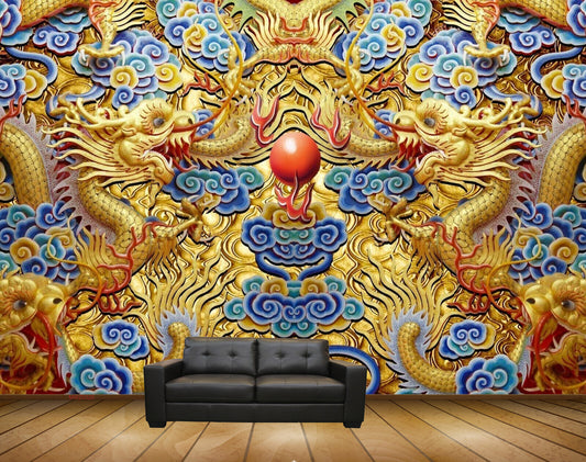 Avikalp MWZ0320 Golden Snakes Blue Flowers HD Wallpaper