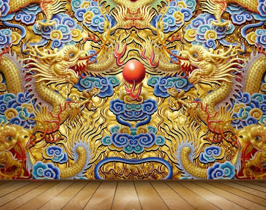 Avikalp MWZ0320 Golden Snakes Blue Flowers 3D HD Wallpaper