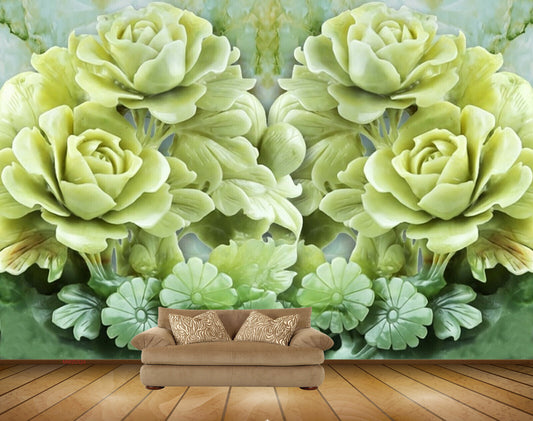 Avikalp MWZ0324 Pistagreen Flowers Leaves HD Wallpaper