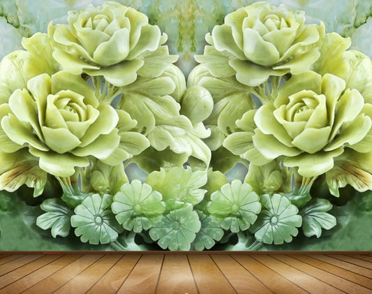 Avikalp MWZ0324 Pistagreen Flowers Leaves 3D HD Wallpaper