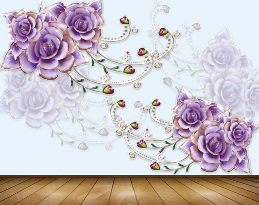 Avikalp MWZ0326 Purple White Flowers 3D HD Wallpaper