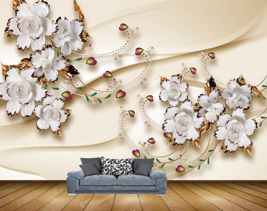 Avikalp MWZ0327 White Gold Flowers HD Wallpaper