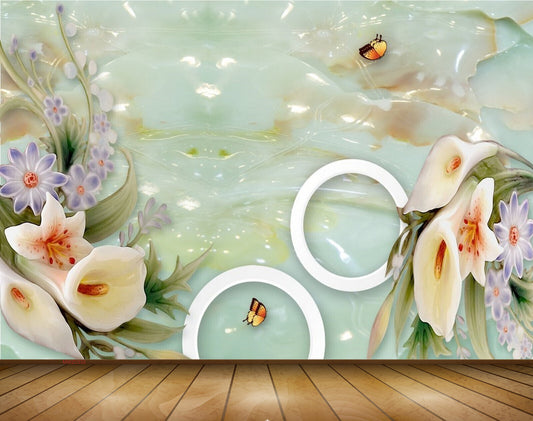 Avikalp MWZ0332 Tulips Flowers Butterflies Violet Flowers 3D HD Wallpaper