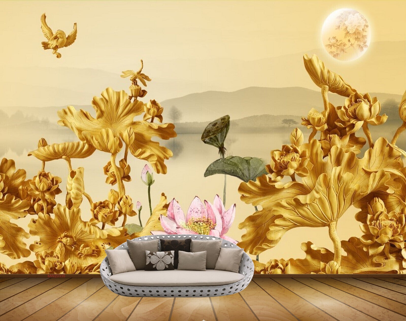 Avikalp MWZ0335 Pink Lotus Orange Flowers Sun Butterflies Birds HD Wallpaper Avikalp MWZ0335 Pink Lotus Orange Flowers Sun Butterflies Birds HD Wallpaper