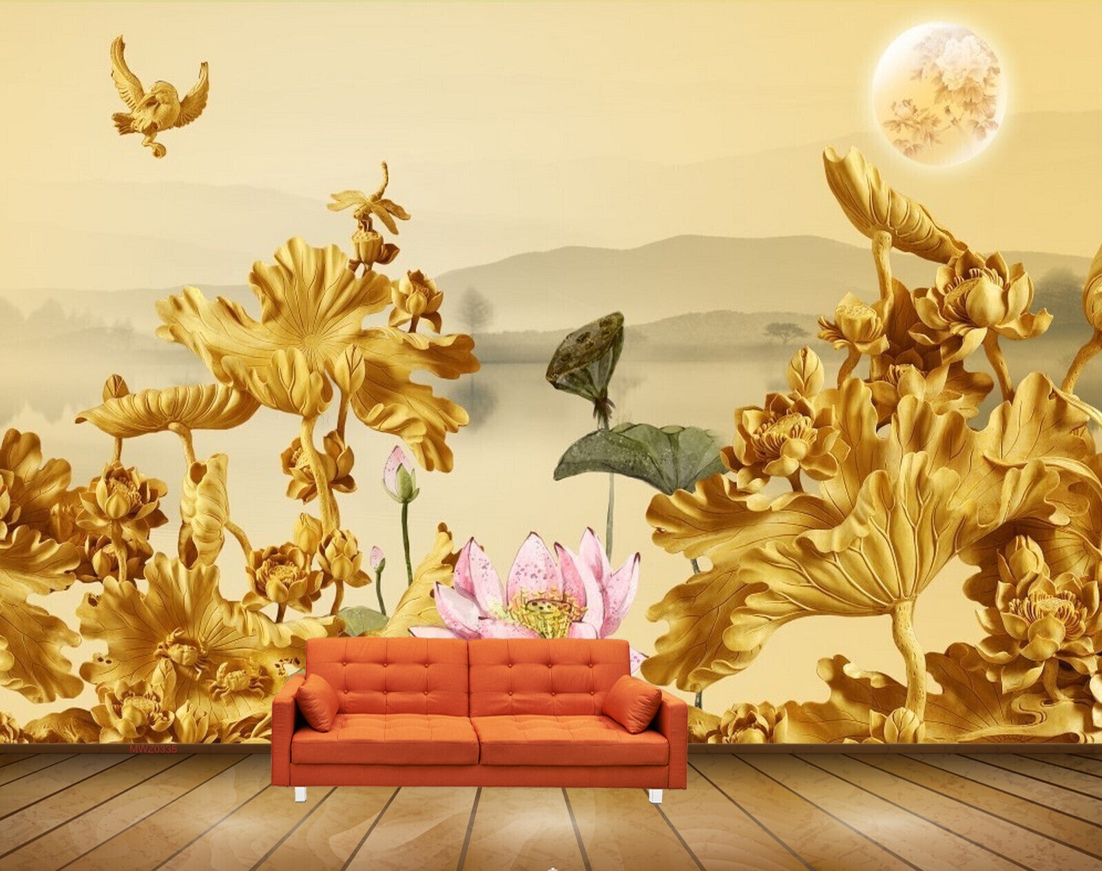 Avikalp MWZ0335 Pink Lotus Orange Flowers Sun Butterflies Birds 3D HD Wallpaper Avikalp MWZ0335 Pink Lotus Orange Flowers Sun Butterflies Birds 3D HD Wallpaper