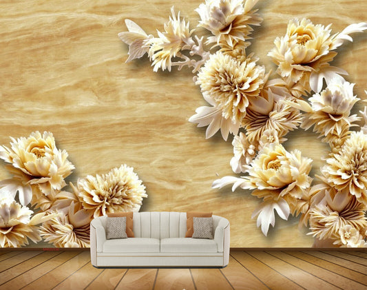 Avikalp MWZ0336 Yellow White Flowers Leaves Butterflies HD Wallpaper