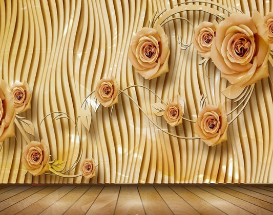 Avikalp MWZ0337 Yellow Flowers Leaves Branches 3D HD Wallpaper