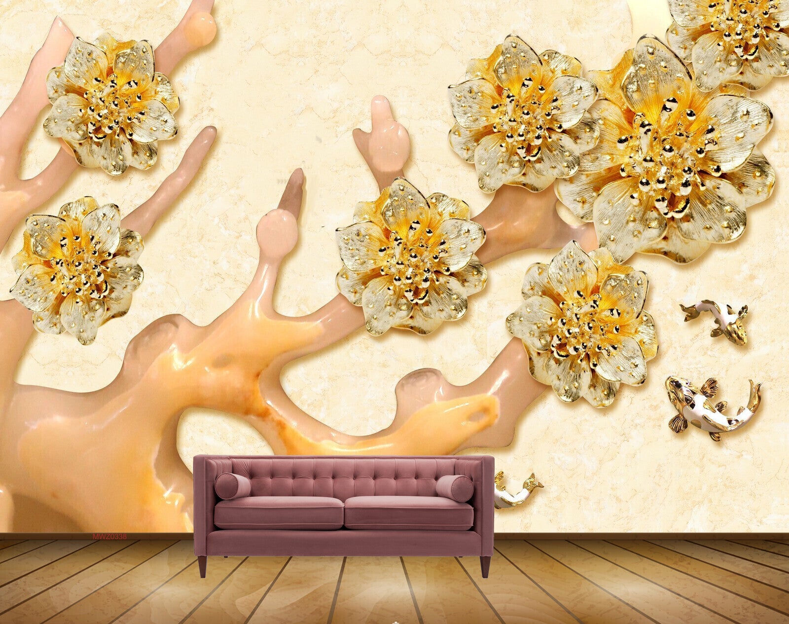 Avikalp MWZ0338 Yellow White FLowers Fishes 3D HD Wallpaper Avikalp MWZ0338 Yellow White FLowers Fishes 3D HD Wallpaper