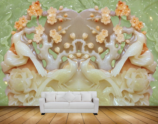 Avikalp MWZ0340 White Birds Orange Flowers HD Wallpaper