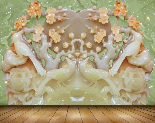 Avikalp MWZ0340 White Birds Orange Flowers 3D HD Wallpaper