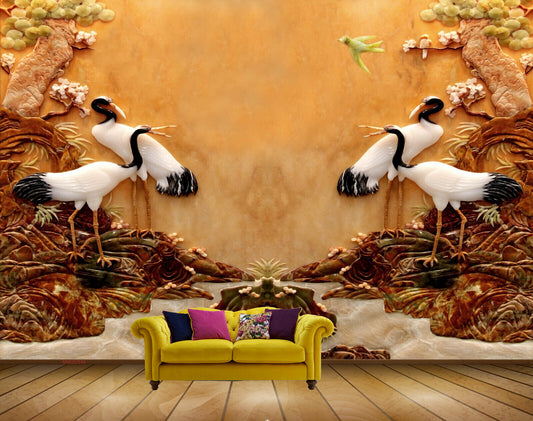 Avikalp MWZ0346 White Black Swans Stones Fishes HD Wallpaper