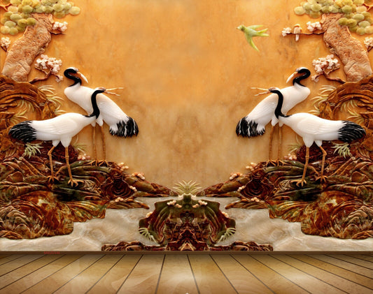 Avikalp MWZ0346 White Black Swans Stones Fishes 3D HD Wallpaper