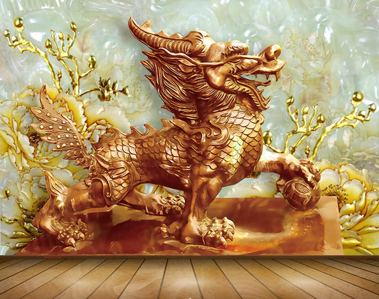 Avikalp MWZ0359 Reddish Lion Yellow Flowers Leaves 3D HD Wallpaper