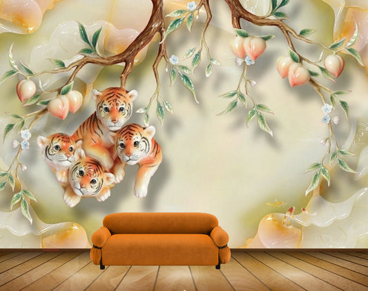 Avikalp MWZ0363 Tigers Fishes Branches Flowers Leaves HD Wallpaper