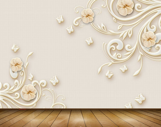 Avikalp MWZ0364 White Butterflies Branches Leaves 3D HD Wallpaper