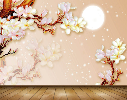 Avikalp MWZ0365 White Flowers Sun 3D HD Wallpaper