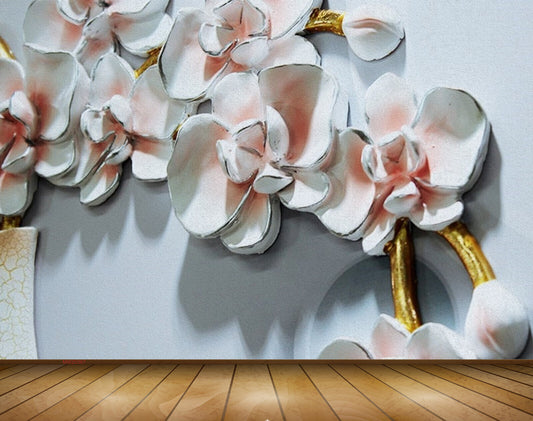 Avikalp MWZ0367 White Pink Flowers 3D HD Wallpaper