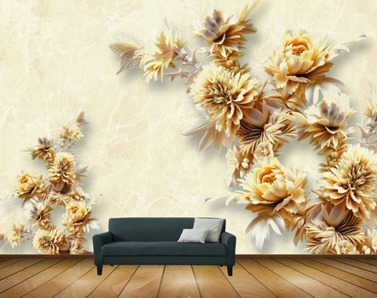 Avikalp MWZ0370 Yellow White Flowers Butterflies HD Wallpaper