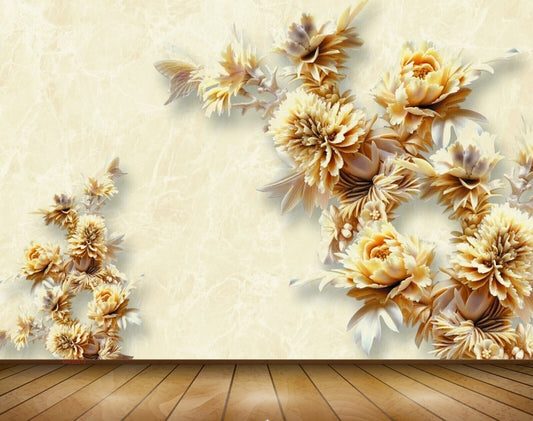 Avikalp MWZ0370 Yellow White Flowers Butterflies 3D HD Wallpaper