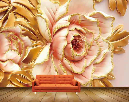 Avikalp MWZ0372 Pink Flowers Yellow Leaves HD Wallpaper