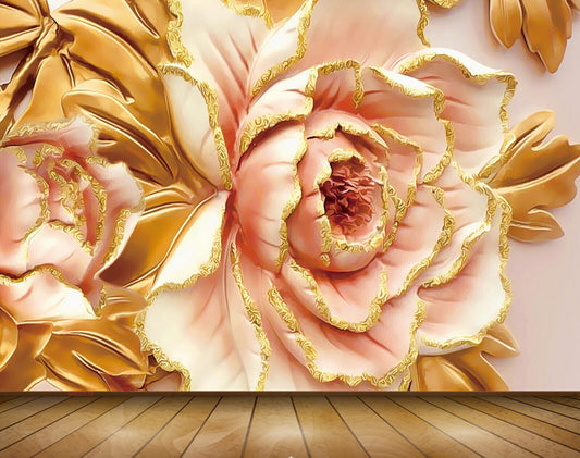 Avikalp MWZ0372 Pink Flowers Yellow Leaves 3D HD Wallpaper