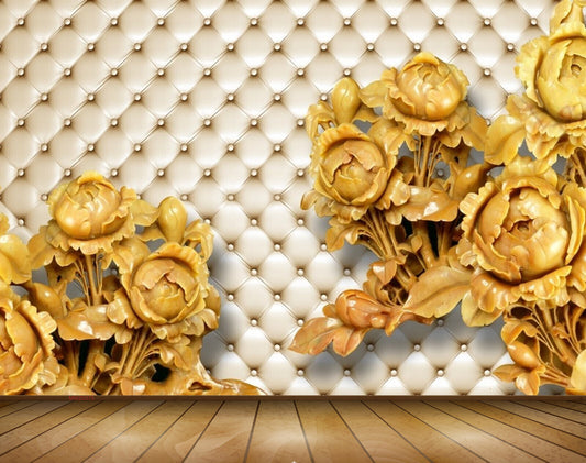 Avikalp MWZ0375 Yellow Flowers Leaves 3D HD Wallpaper