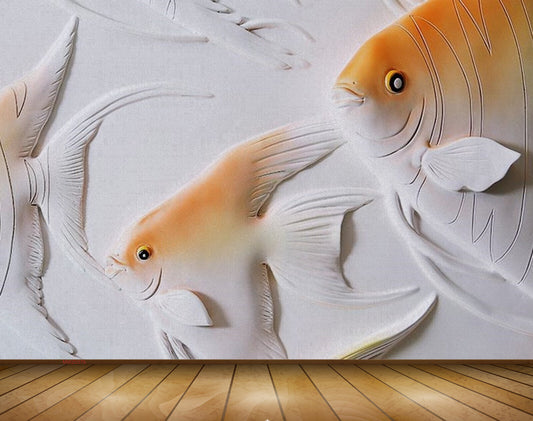 Avikalp MWZ0376 White Orange Fishes 3D HD Wallpaper