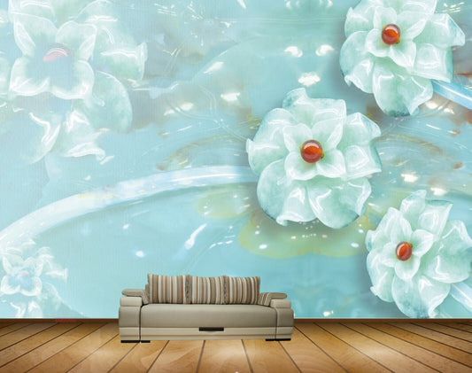 Avikalp MWZ0380 Skyblue White Flowers HD Wallpaper