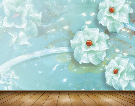 Avikalp MWZ0380 Skyblue White Flowers 3D HD Wallpaper