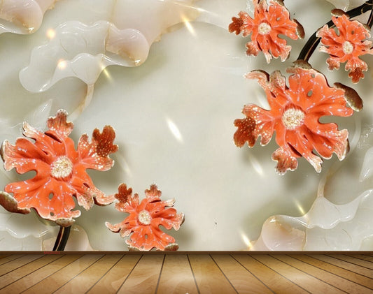 Avikalp MWZ0383 Orange White Flowers 3D HD Wallpaper