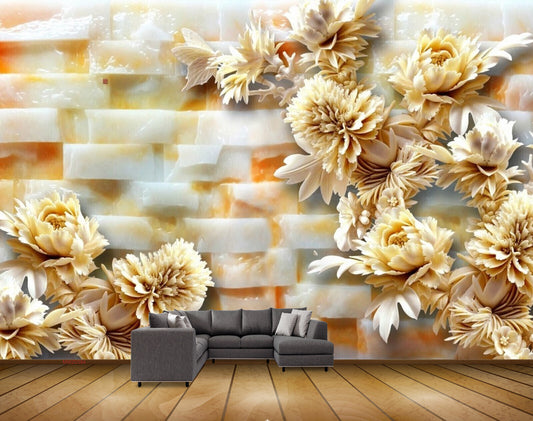 Avikalp MWZ0384 White Yellow Flowers Leaves HD Wallpaper