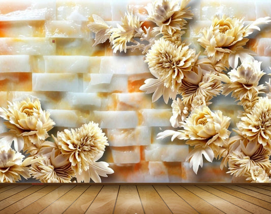 Avikalp MWZ0384 White Yellow Flowers Leaves 3D HD Wallpaper