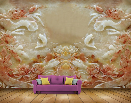 Avikalp MWZ0392 White Fishes Orange Flowers HD Wallpaper