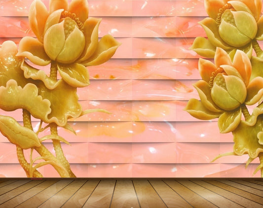 Avikalp MWZ0394 Pink Yellow Flowers 3D HD Wallpaper