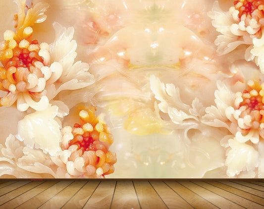 Avikalp MWZ0395 White Orange Flowers Leaves 3D HD Wallpaper