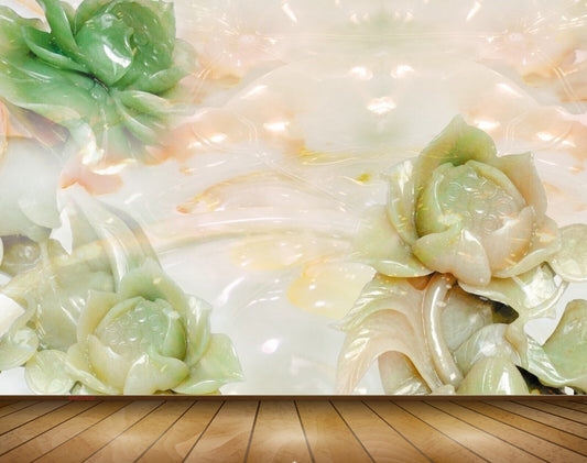 Avikalp MWZ0402 Pistagreen White Flowers 3D HD Wallpaper