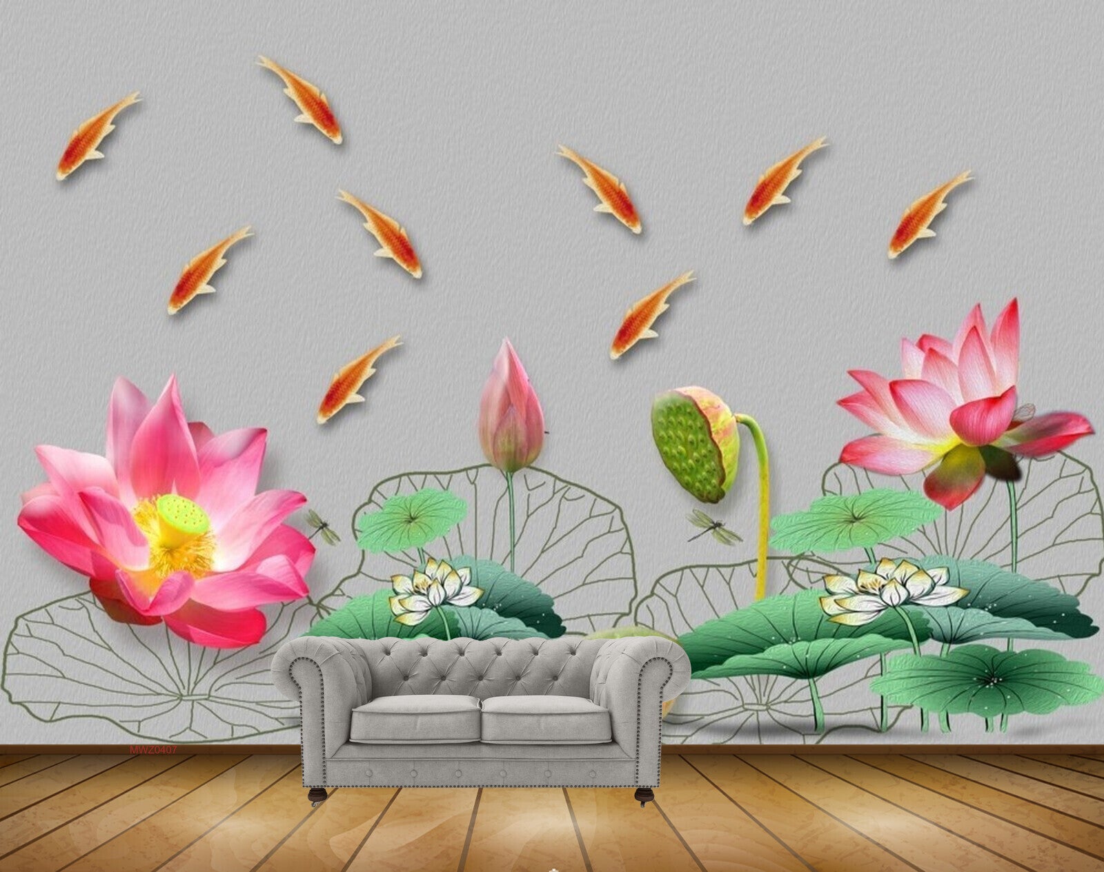 Avikalp MWZ0407 Pink Orange Lotus Flowers Fishes Flies HD Wallpaper Avikalp MWZ0407 Pink Orange Lotus Flowers Fishes Flies HD Wallpaper