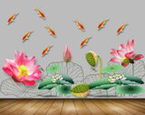 Avikalp MWZ0407 Pink Orange Lotus Flowers Fishes Flies 3D HD Wallpaper Avikalp MWZ0407 Pink Orange Lotus Flowers Fishes Flies 3D HD Wallpaper