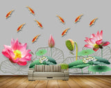 Avikalp MWZ0407 Pink Orange Lotus Flowers Fishes Flies 3D HD Wallpaper Avikalp MWZ0407 Pink Orange Lotus Flowers Fishes Flies 3D HD Wallpaper