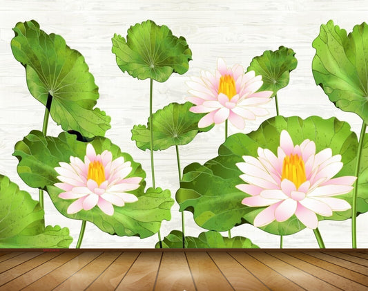 Avikalp MWZ0409 White Pink Flowers Leaves 3D HD Wallpaper