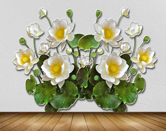 Avikalp MWZ0410 White Yellow Flowers Leaves 3D HD Wallpaper
