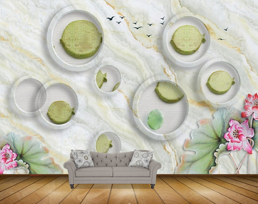 Avikalp MWZ0411 Pink White Flowers Birds Leaves HD Wallpaper