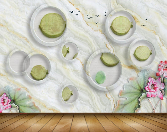 Avikalp MWZ0411 Pink White Flowers Birds Leaves 3D HD Wallpaper