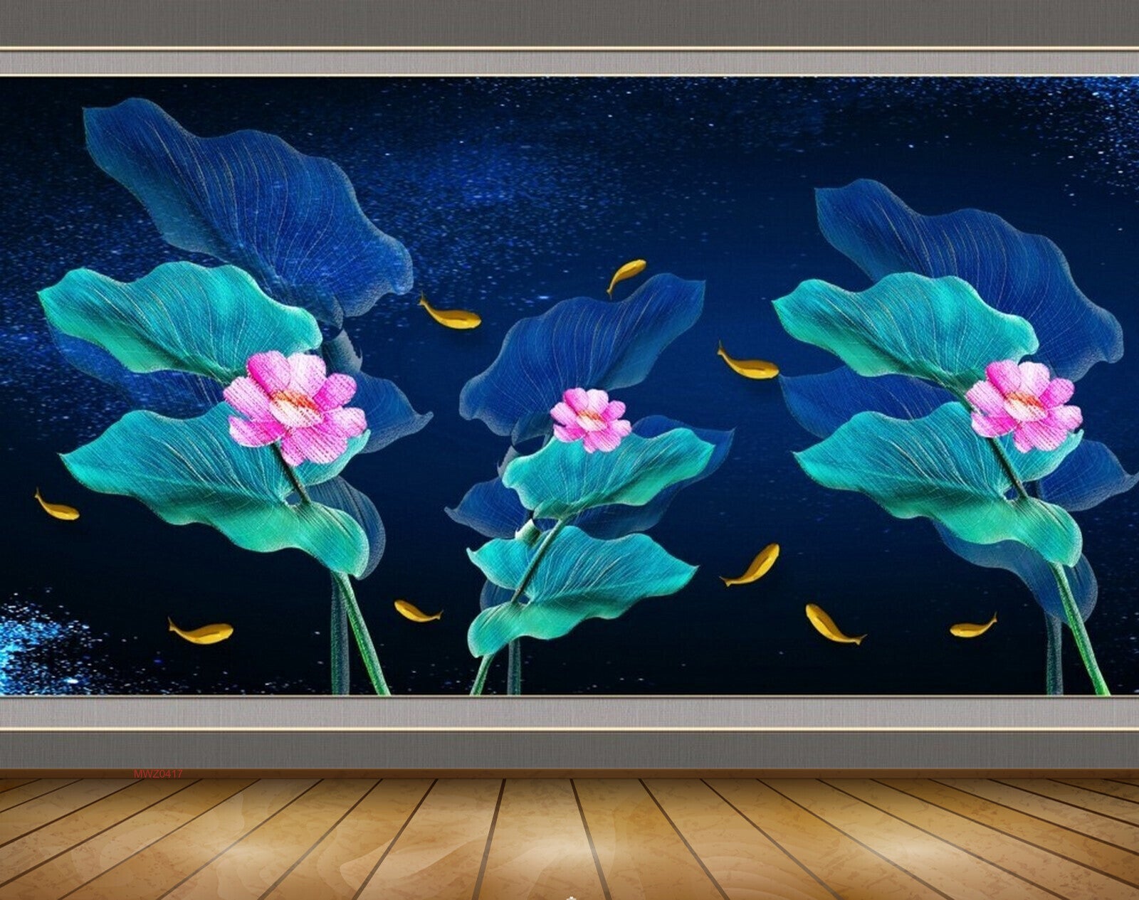 Avikalp MWZ0417 Pink Flowers Fishes Blue Green Leaves 3D HD Wallpaper Avikalp MWZ0417 Pink Flowers Fishes Blue Green Leaves 3D HD Wallpaper