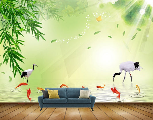 Avikalp MWZ0421 Fishes Swans Trees Butterfly Sunrays HD Wallpaper