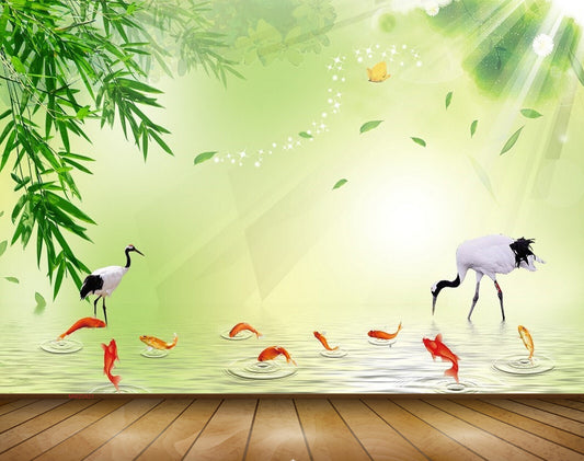 Avikalp MWZ0421 Fishes Swans Trees Butterfly Sunrays 3D HD Wallpaper